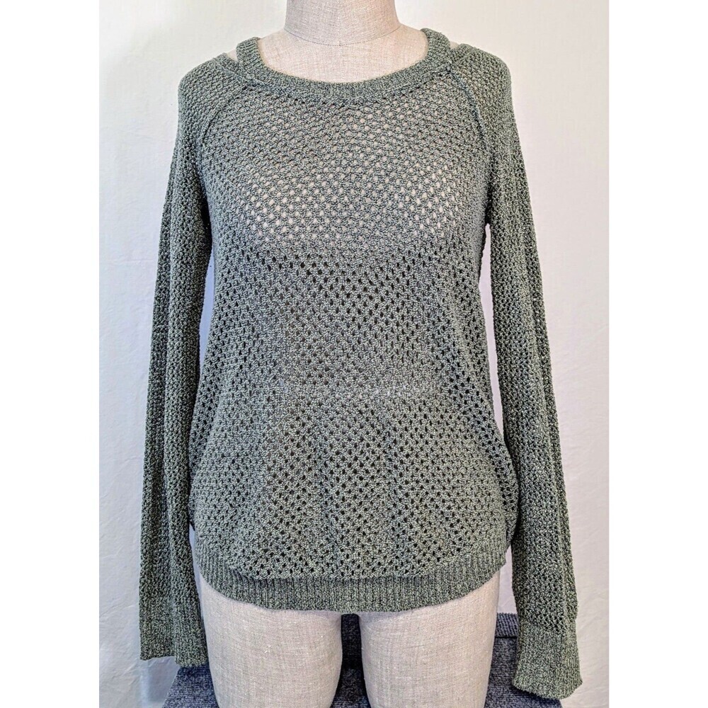 Maurices Open Knit Sweater Medium Sage Green Cold Shoulder Boho Lightweight NWT